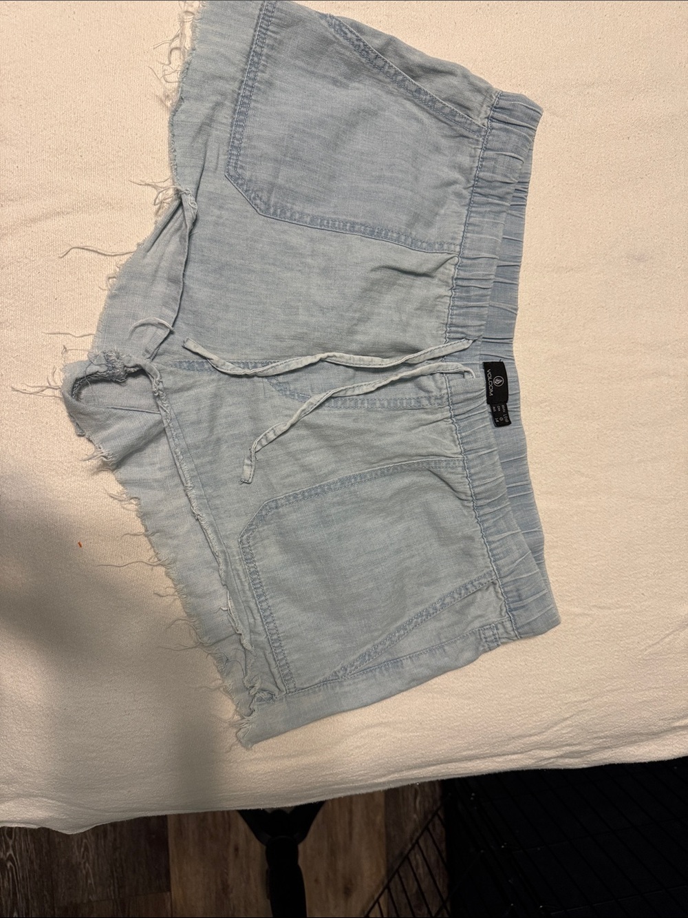 Volcom Light Blue Elastic Waist Denim Shorts